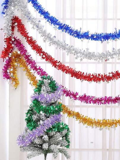 Christmas Metallic Tinsel Garland For Christmas Tree Ornaments Party Decoration Ceiling Hanging,Christmas Thick Chunky Knit Ribbon Trim Winter Xmas Tree Winding Artificial Stripe Accessory,Tinsel Wire Garland Christmas Decoration For Christmas Trees Decoration Wedding Birthday Party Festive Ornamen
