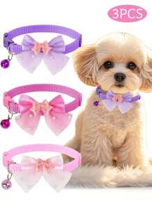 1 pièce ou 3 pièces/set Joli collier de chat/chien à clochette en forme de nœud papillon brillant, convient pour une utilisation quotidienne