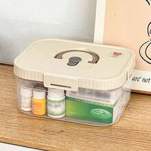 1 件透明塑料药品收纳盒带储物托盘，多功能便携式大容量药品整理盒带手柄，密封防尘防潮药品容器，可堆叠空急救箱，适用于家庭 - 彩色 - 查看 9