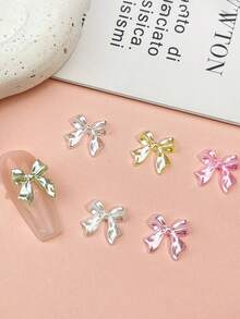 100Pcs Viral Bowknot Nail Charms - Pearl-Iridescent Woven Ribbon Bows With Hypoallergenic Resin Base, Flat-Back Embellishments For Press-On Nail Art Nail Supplies Nails Nail Gems - Multicolor - View 6
