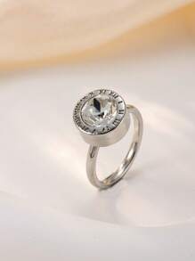 1 pieza Anillo de acero inoxidable chapado en oro de 18k con diamantes para mujer, accesorio elegante y de moda adecuado para uso diario, vacaciones, citas, regalo