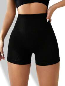 Women's High Stretch Sports Shorts High Waist Belly Breathable Quick Dry Suitable For Sports, Fitness, Yoga Black Shorts - 黑色 - 查看 5