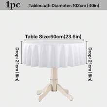1pc Round Tablecloth, White, Machine Washable Linen-Polyester Decorative Tablecloth, Suitable For Dining Table, Party, Banquet And Wedding