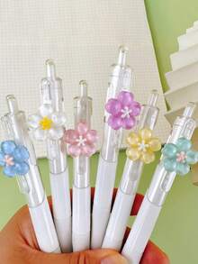 5支/套彩色樱花图案中性笔，高品质按动式笔，开学季必备文具 - 彩色 - 查看 6