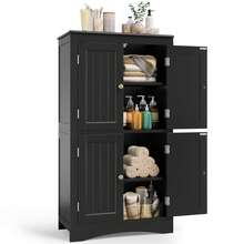 43 "Bathroom Storage Cabinet, Storage Floor Cabinet With Adjustable Shelves And 4 Magnetic Doors, Suitable For Bathroom, Living Room - 黑色 - 查看 4
