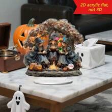 2D Plane, Acrylic Three Witch Party Decoration Decoration, Transparent Character Decoration, With Skull And Pumpkin Design, Very Suitable For Home, Bedroom, Office Desktop Decoration, Perfect Holiday Gift.