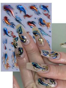 2 张 5D 浮雕海洋主题指甲贴纸海星铃铛水母设计指甲贴花夏季春季指甲用品适合女士和女孩