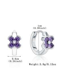 1 Paar 925 Sterling Silber Allergiefreie Ohrringe mit vierblättrigem Kleeblatt - Verziert mit funkelndem violettem synthetischem kubischem Zirkonia, symbolisiert Glück und Charme. Zierlich und lieblich, perfekt für den täglichen Frühlings-/Sommertrag oder Partys von Mädchen. Ein ideales Geschenk zum Geburtstag/Feiertag für Töchter oder Enkelinnen