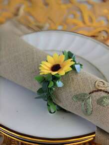 2pcs/6pcs/12pcs/Pack Sunflower & Leaf Evergreen Vine Napkin Rings, Decorative Napkin Rings Suitable For Birthday, Farm, Wedding, Restaurant, Hotel, Valentine's Day, Banquet, Buffet Table Decor, Party Supplies, Home & Kitchen Table Decor
