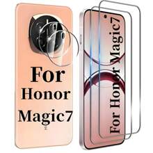 2+2 Stück Bildschirmschutz und Kameralinsen-Schutz für Honor Magic 7 Pro 5G/Magic 7 Lite/Magic 7, klarer HD-Curved-Vollabdeckung Panzerglas-Schutzfilm, frei von Blasen, speziell für die Honor Magic 7 Serie