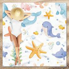 1pc Marine Element Printed Beach Mat, Waterproof And Anti Sand Oversized Beach Mat, Lightweight For Adults For Travel, Camping, And Picnics