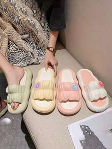 Sandalias De Moda Onduladas Para Dama Pin de Flor, Sandalias De EVA Primavera Y Verano Antideslizantes Para Hogar Y Vacaciones - Azul - Ver 5