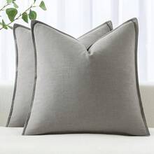 Local Delivery- Decorative Linen Pillow Covers 18x18 Inch Natural Beige ​Boho Farmhouse​ ​Neutral Couch Throw Pillows For Bed Pack Of 2 Accent Outdoor Pillowcase Modern Sofa Cushion Livingroom Home Decor - Light Gray - 查看 1