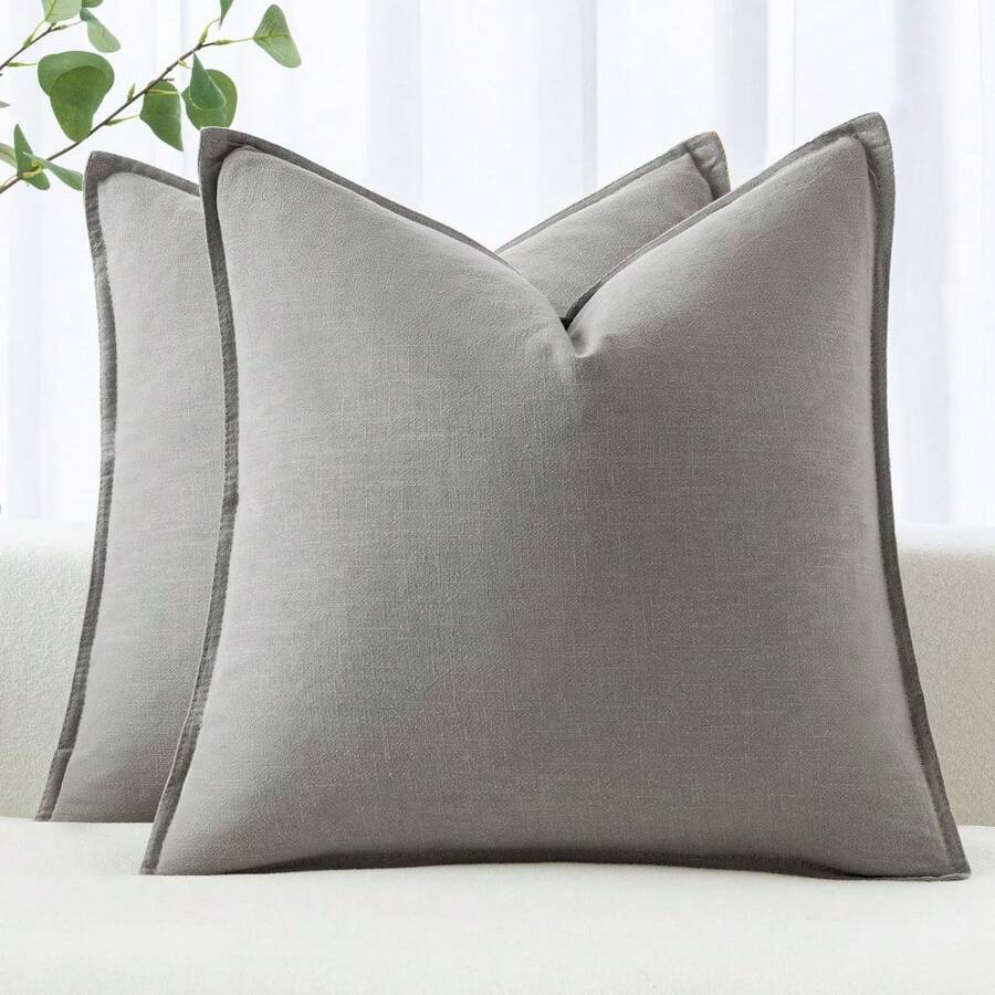 Local Delivery- Decorative Linen Pillow Covers 18x18 Inch Natural Beige Boho Farmhouse Neutral Couch Throw Pillows For Bed Pack Of 2 Accent Outdoor Pillowcase Modern Sofa Cushion Livingroom Home Decor - Light Gray - 查看 1