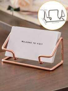 1pc/"Elegant Wrought Iron Business Card Holder - Vintage Filigree Design With Gold Electroplating For Office Desk & Home Decor"