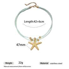 1pc Multi-Layer Colorful Thick Rope Starfish & Seashell Stainless Steel Necklace, Suitable For Women's Daily Vacation Wear