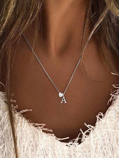 1pc 18K Gold Plated Stainless Steel "Elegance" Heart Alphabet Letter Pendant Necklace, Minimalist Initial Necklace For Mom, Ideal For Dates, Parties, Gatherings, Perfect Gift