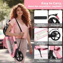 Kick Scooter, 200mm Big Wheels Scooter For Adults With Disc Brakes, Adult Scooters With Carry Strap And Double Shock Absorption, Foldable Scooters - Pink - View 6