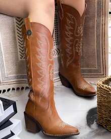 Willows Botas de mujer cowboy botines con hebilla botas vaqueras bordadas de dama botas con suela antideslizante acojinadas comodas  primavera verano otoño invierno boots moda zapatos de moda mujer para disfraz cumpleaños comidas trabajo fiesta eventos cowgirl rodeos norte Woman shoes   Vintage - Camel - Ver 2