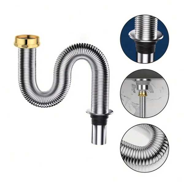 1 Stück 15,74 Zoll flexibler Abflussschlauch für die Spüle – langlebig | hitzebeständiges Siphonrohr/mit verstellbarem Goldanschluss, verstopfungssicher, für den Abwasserfluss in der Küche/Abflussrohr der Spüle – einfache Installation