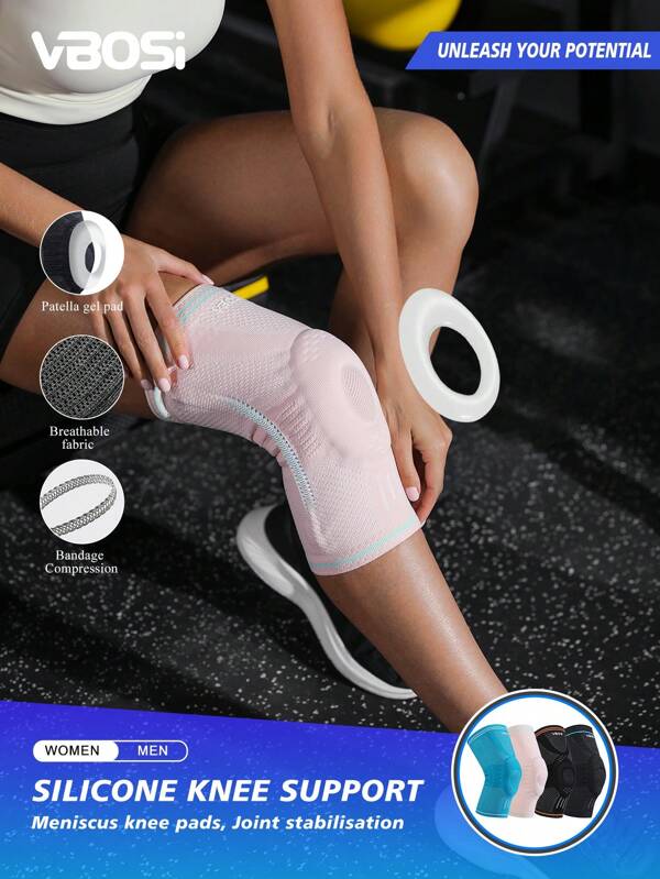 VBOSI 1 pezzo Ginocchiera unisex traspirante in maglia 3D con supporto rotuleo, tampone in gel siliconico, stecche di primavera e fori d'aria, adatta per basket, corsa, palestra, accessori fitness, supporto per il ginocchio