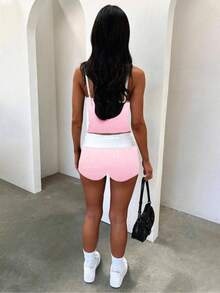 Two-Piece Set Women's Sports Cami Top & Colorblock High Waist Shorts Tracksuit Set, Casual Comfy Breathable Clothing Set For Yoga Gym Workout Running, Ladies Summer Sportswear, Workout Sets Women - Blue - View 5