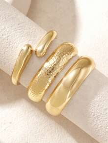 1 套金属光滑蛇皮重叠视觉效果可堆叠金属手镯，时尚配饰适合情侣、朋友聚会、通勤和日常装扮 - 金色三件套 - 查看 3