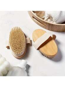 身体按摩刷，身体磨砂膏，天然鬃毛，适合干性皮肤，促进血液循环，防止毛发内生，清洁痤疮和橘皮组织，非常适合家庭沐浴工具 - 去角质刷，使皮肤光滑，淋巴引流按摩器，背部磨砂膏，用于难以触及的部位，淋浴和沐浴使用，运动后恢复，适合女性、男性和青少年，可作为情人节礼物，自我护理圣诞礼物