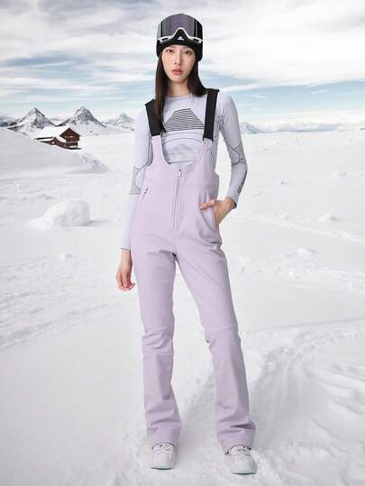 1件女式修身冬季滑雪裤，四向拉伸加厚，适合单板滑雪和双板滑雪。女式冬季运动滑雪裤，户外活动裤，冬季滑雪装备，加固结构，功能性滑雪装备，耐用雪具，女式冬季服装。女式滑雪服