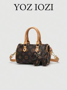 Bolsa de boliche vintage texturizada de lichia PU, bolsa de ombro versátil e moderna para mulheres, para deslocamento, escritório, outono/inverno