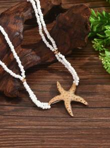 1 pieza Elegante collar de mujer de moda para verano con elementos marinos en estilo bohemio - Estrella de mar dorada, conchas de colores, caracol, pez dorado, caballito de mar, langosta roja, sirena. Cuentas de semillas, piedras, estrella de mar de cristal, incrustación de conchas y caracoles falsos de perla, cadena chapada en oro. Varios diseños encantadores de collares para fiestas de playa y vacaciones