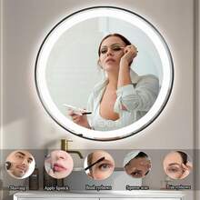 Espejo Led Baño Redondo Touch 60 * 60cm, Espejo De Tocador Moderno Redondo,espejo De Pared Regulable Con Antivaho Y Botones Táctiles Inteligentes,3000k/4000k/6000k 3 Modo Luz Ajustable,marco Nude - Tipo de Enchufe A USA (110-127V) - Ver 4