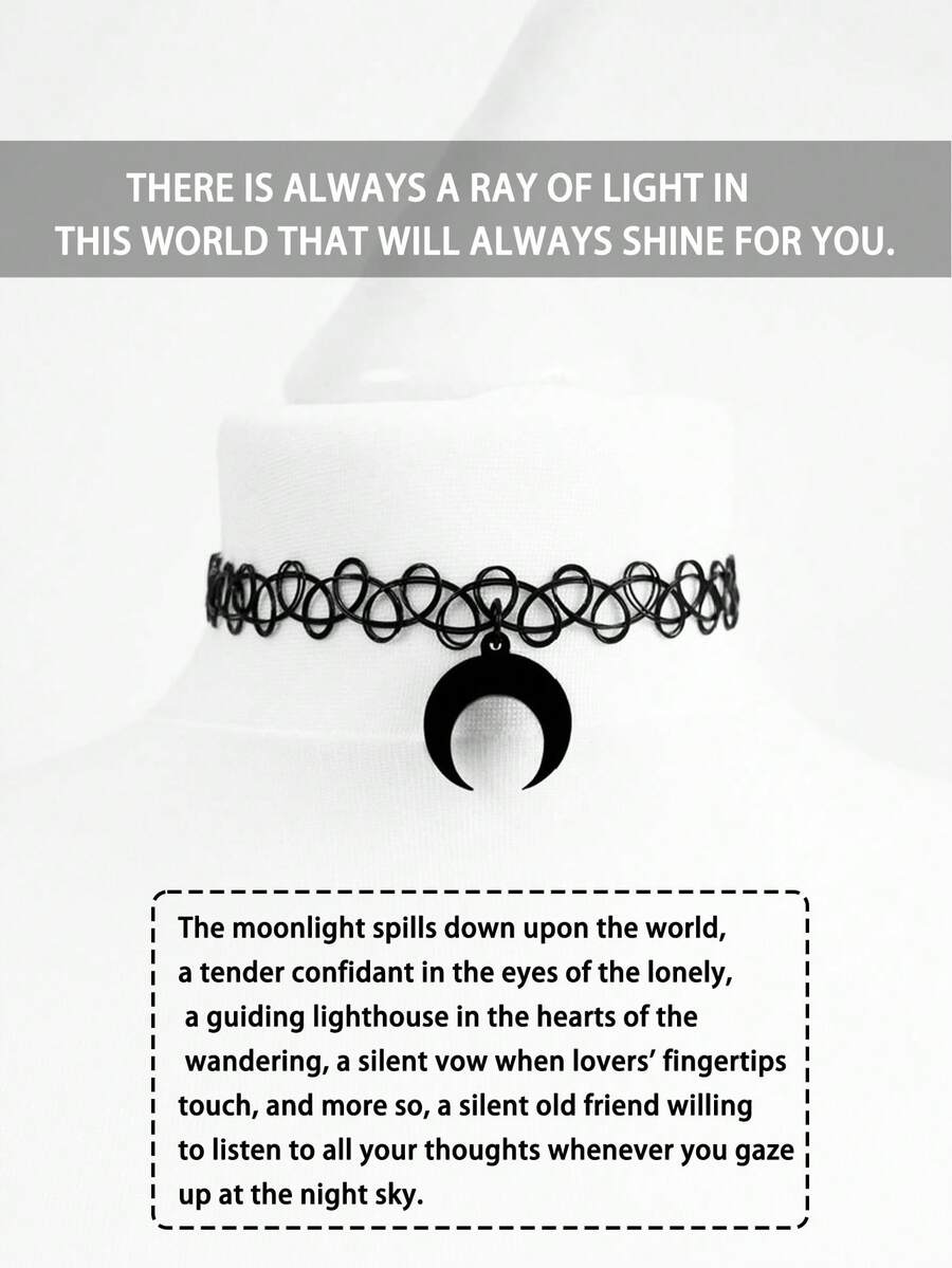 25 种款式可选，1 件哥特式月亮吊坠项链，复古风格元素包括星星、月亮、蝴蝶、蜘蛛、蜘蛛网、珍珠、翅膀、邪恶之眼、哈姆萨之手、和平、心、猫、生命之树、死亡圣器，万圣节奇特服装配饰，黑色链式项链，哥特式装饰，叛逆千年虫项链，Y2K 珠宝，女士配饰 - 彩色 - 查看 1