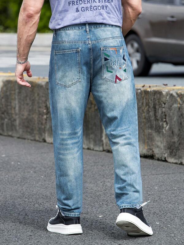 Jeans droits amples confortables et polyvalents avec lettre brodée pour hommes