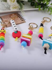 1pc Abacus, Smiling Face, Apple, Book Silicone Beaded Keychain, Women Backpack Pendant Accessory, Back To School, Teacher's Day Gift