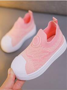 1 双儿童时尚舒适软底透气男女通用一脚蹬户外平底运动鞋，柔软耐用，适合春夏季 - 粉色 - 查看 2