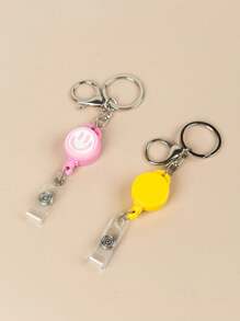 可伸缩笑脸钥匙扣双环商务钥匙扣可延长至 40 厘米，适用于卡片、身份证门禁卡、护士徽章等。背包装饰钥匙扣，适用于包包、汽车配件，适合女士