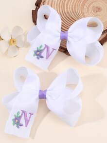 2 件女孩 A-Z 刺绣字母印花蝴蝶结发夹，简约白色缎带蝴蝶结发夹，可爱时尚发饰，适合日常/派对/学校 - 彩色 - 查看 36