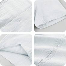 Hestenve Mens Short Sleeve Cuban Camp Guayabera Shirt Linen Cotton Hippie Beach Button Down Shirts - 5-米色 - 查看 9