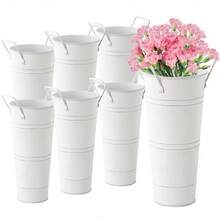 6 Pack Retro Flower Buckets With 1 Flower Scissor For Cut Flowers, For Home Decor And Wedding Table Centerpiece Decorations - 白色 - 查看 2