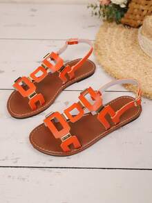 Sandálias Rasteiras Femininas Novas Com Fivela Quadrada Para Decoração Primavera/Verão, Sandálias De Praia Femininas, Xadrez, Festa Na Praia, Resort, Moda Casual, Casamento, Ao Ar Livre, Sandálias Rasteiras Com Fivela Vazada, Praia, Festival, Academia, Resort, Festa Ao Ar Livre, Casamento, Primavera/Verão