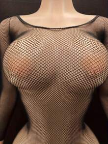 女士性感渔网连体裤 - 高支撑内衣，长袖，镂空设计，弹性氨纶混纺，仅可手洗，浪漫服装 | 性感渔网设计 | 弹性面料紧身胸衣 - 黑色 - 查看 3