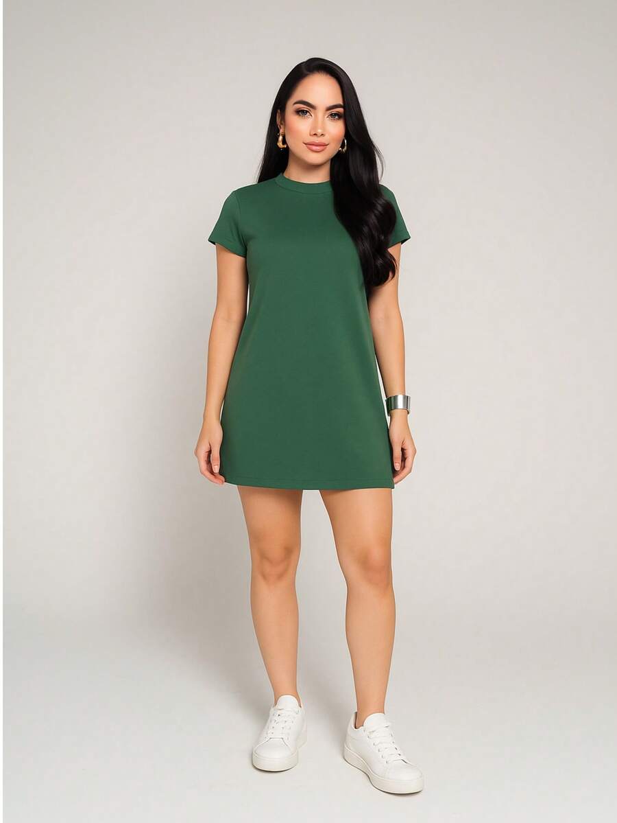 Muscletee Dress Cotton Knit Simple Casual Elegant Conservative Simple Casual Elegant Conservative/Modest Knit Fabric Asymmetrical Split Beach Evening Party Home Birthday Party Street Travel Autumn - 軍綠色 - 查看 1