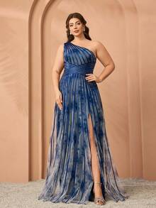 Mgiacy、新品、露肩、印花网眼、大下摆、高端、晚礼服、适合、黑色领带活动礼服