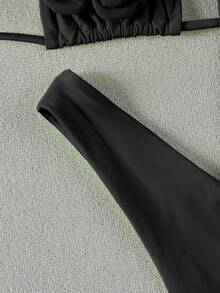 Polovedo 官方新款春夏性感休闲优雅黑色纯色花卉女士沙滩度假约会比基尼泳衣 - 黑色 - 查看 4