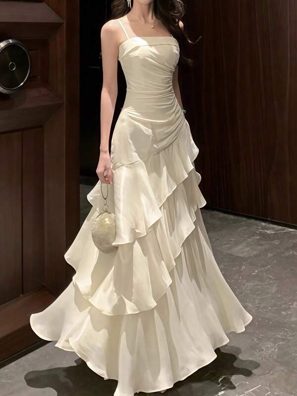 Women Elegant Chic Prom Spaghetti Strap Vintage Long Party Dresses, Wedding Guest