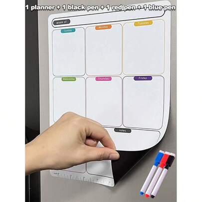 可重复使用的磁性白板冰箱贴，配有可擦写彩色笔，可擦写周计划板，适用于厨房、家庭、办公室、学校 - 完美的返校礼物、家居装饰、学习用品