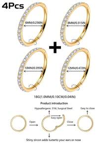 1 Piece/High-Grade Mirror Polished 316L Stainless Steel With Zirconia 16G And 18G Nose Rings, Lip Rings, Umbilical Rings, Double Diaphragm Rings, Diaphragm Rings, Lip Rings, Diaphragm Stud Earrings, Diaphragm Earrings, Diaphragm Cartilage Earrings, Diaphragm Rings, Tragus, Ear Studs, Conch Rings, Ear Rings, Tragus Earrings, Cartilage Earrings, Nose Rings, Diaphragm Rings, Diaphragm Rings, Piercing Rings