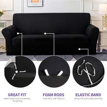 1 chiếc bọc ghế sofa co giãn kiểu tối giản, làm từ chất liệu lụa sữa, thiết kế dây chun liền mạch, có thể giặt máy, thân thiện với thú cưng, phù hợp với sofa đơn đến 4 chỗ, thích hợp cho phòng khách, phòng ngủ, phòng ăn. - màu đen - Xem 5