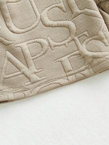 Chatreadl 2 件套年轻男孩休闲酷炫 Polo 领针织上衣和短裤套装，带字母印花，适合春、夏、秋季户外 - 棕色 - 查看 8